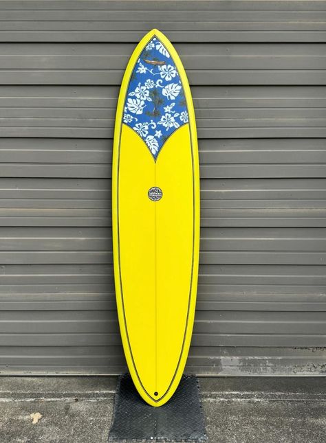 this custom-built, 8ft classic Lopez yellow rounded pin surfboard, featuring a beautiful inlay of Hawaiian fabric from a cherished shirt. Perfect for riding waves and as a timeless family keepsake. Handcrafted with love and precision by Runyon Surf, this board is a blend of functionality and sentimental value. Designed with double black pin lines and a touch of aloha spirit, it’s ideal for surfers who appreciate art and heritage in their gear. Hawaiian Fabric, Aloha Spirit, Double Black, Inspired Aesthetic, Black Pins, Family Keepsakes, Custom Build, Surfboard, Pop Art