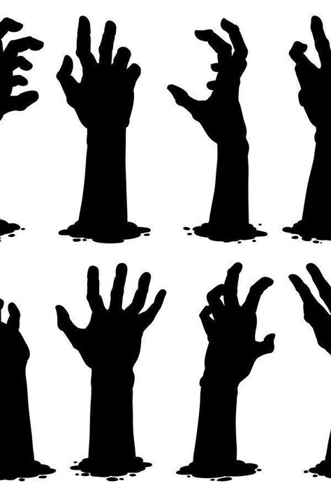 Halloween Hand Silhouette, Spooky Hands Halloween Ideas, Zombie Hand Silhouette, Zombie Hands Drawing, Hand Silhouette Art, Halloween Zombie Decorations, Zombie Hand Drawing, Diy Zombie Decorations, Spooky Silhouettes