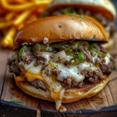 Philly Cheese Steak Burgers - Recipes Smile Philly Cheese Steak Burger Recipe, Butter Cake Cookies, Steak Burgers, Grandma's Recipes, Cheese Steak, Philly Cheese, Beef Patty, Grandmas Recipes, Provolone Cheese