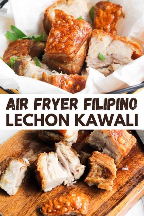 Air Fryer Pork Belly (Lechon Kawali) Lechon Kawali Air Fryer, Pork Belly Lechon Recipe, Filipino Lechon, Lechon Recipe, Air Fryer Pork Belly, Pork Belly Bites, Pork Belly Recipes Crispy, Lechon Kawali, Easy Filipino Recipes