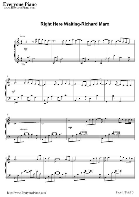 Free Right Here Waiting-Richard Marx Sheet Music Preview 1 Piano Cords, Music Theory Piano, Free Printable Sheet Music, Free Piano Sheet Music, Right Here Waiting, Online Piano Lessons, Richard Marx, Blues Piano, Piano Practice