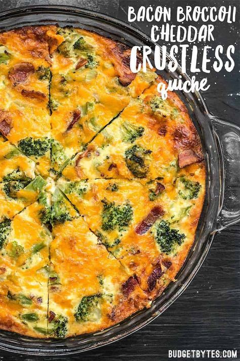 Keep all the ingredients for this Bacon Broccoli Cheddar Crustless Quiche on hand for an easy low-carb breakfast (or dinner!). Budgetbytes.com #breakfast #breakfastrecipe #breakfastcasserole #egg #lowcarb #lowcarbrecipes #lowcarbbreakfast #glutenfree #glutenfreerecipes #cheesy Broccoli Quiche Recipes, Quiche Recipes Crustless, Bacon Broccoli, Broccoli Quiche, Breakfast Quiche Recipes, Quiche Recipes Easy, Bacon Quiche, Budget Bytes, Low Carb Meal