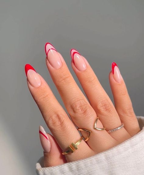 Red Tip Nails, Unghie Nail Art, February Nails, Minimal Nails, French Acrylic Nails, Nail Swag, Nagel Inspo, Xmas Nails, Heart Nails