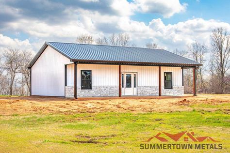 Summertown Metals, Wood Truss, Concrete Pad, Living Room And Kitchen, House Blueprints, Red Barns, Black Doors, Utility Room, Bone White