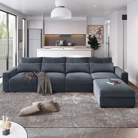 Merax 129" Large Modular Sectional Sofa L Shaped 5 Pieces Modern Couch with Deep Wide Chaise for Living Room Love Seats, Dark Gray Modern Sectional Sofa, Living Room Furniture Styles, Minimalist Sofa, L Shaped Couch, Modern Sofa Sectional, Modern Couch, Couch Set, Inspire Me Home Decor, Sectional Sofa Couch