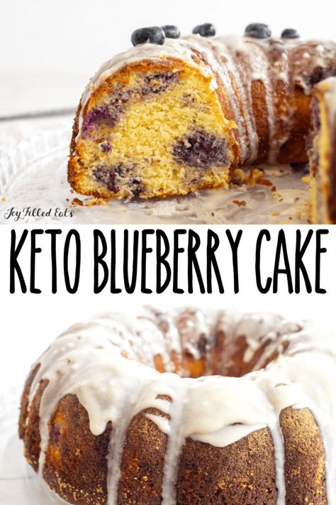 Keto Blueberry Cake is a flavorful dessert drizzled in a homemade glaze. The sweet and tangy combination of lemon and blueberries is sure to tantalize your taste buds. Enjoy a slice as an afternoon treat with a cup of tea or coffee, or take it to a potluck. It's gluten-free, keto, sugar free, and THM-friendly. Homemade Glaze, Trim Healthy Mama Dessert, Blueberry Bundt Cake, Keto Blueberry, Ketogenic Desserts, Low Carb Ice Cream, Low Carb Cake, Joy Filled Eats, Blueberry Lemon Cake