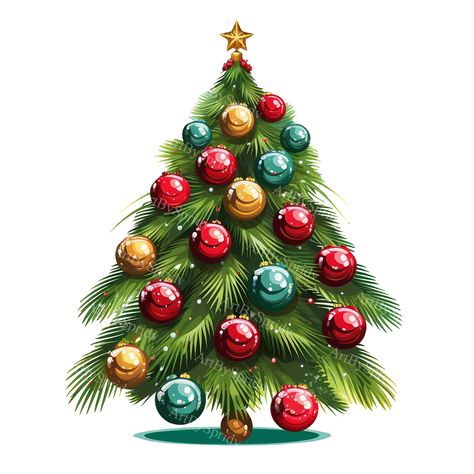 Christmas Tree Images Clip Art Free Printable, Christmas Tree Palm, Sapin Illustration, Christmas Tree Digital Art, Christmas Tree Png Free, Christmas Tree Gifts Clipart, Xmas Clip Art, Parties Decorations, Xmas Balls