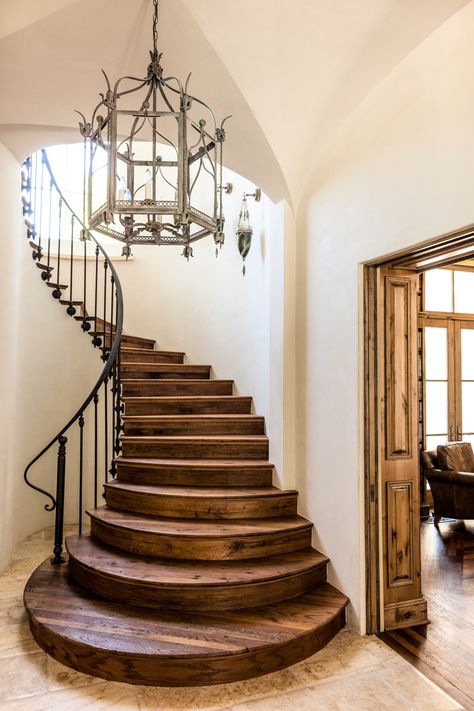 Circular wood staircase, antique French limestone floors, vaulted ceilings Interior Sketching, سلالم حلزونية, Round Stairs, درج السلم, Rustic Stairs, Marker Sketch, Beautiful Stairs, Escalier Design, Mediterranean Style Home