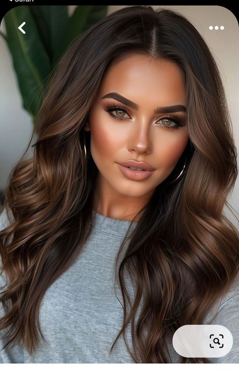 Chocolate Brown Hair Color Medium Length, Hair Ideas Tan Skin, Sable Brown Hair Color, Dark Brown With Caramel Lowlights, Highlights For Olive Skin Tone Brunettes, Choc Brown Hair With Caramel Highlights, Chocolate Tone Hair, Warm Summer Brunette Hair, Summer Hair Color For Brown Skin Latina