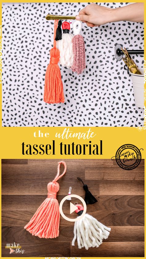 tassel diy | how to make tassels diy | tassel diy yarn | Tassel tutorial | tassel diy boho | » Never Skip Brunch by Cara Newhart #brunch #DIY #tassels Diy Yarn Tassel, Brunch Diy, Tassel Ideas, Tassel Tutorial, Make Tassels, Tassel Diy, Tassels Diy, Tassels Tutorials, Yarn Tassel