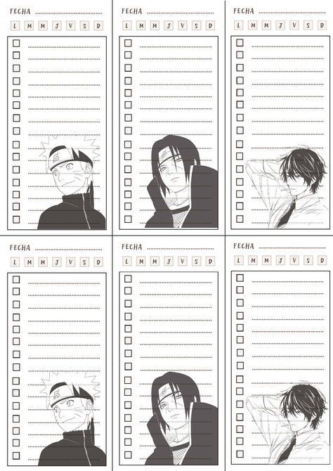 To-do List Anime #Otaku #Organización Anime To Do List Template, Life Organization Printables, Study Planner Printable Free, List Anime, Naruto Clothing, Aesthetic Planner, Study Planner Printable, Planner Writing, Anime Paper