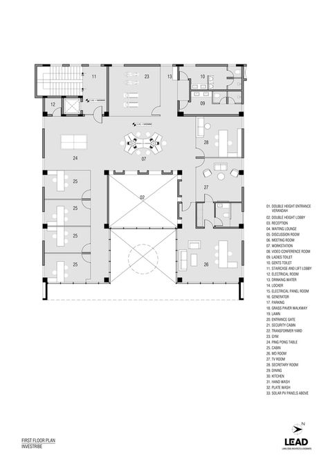 Gallery of INVESTRIBE Office Building / Living Edge Architects and Designers (LEAD) - 22 Office Building Lobby Entrance, Administrative Building Design, Office Building Design Plan, Office Building Layout Plan, Office Building Plans Layout, Office Plans Layout, Office Building Architecture Plans, Administrative Building Plan, Administration Office Design Plan