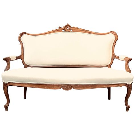 Hand Carved Walnut Louis XV Style Sofa Loveseat Modern Bench Seat, French Style Sofa, Vintage Settee, Painted Sofa, Walnut Sofa, Tufted Loveseat, Georgian Furniture, French Sofa, Dining Sofa