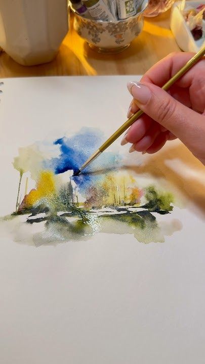 How To Learn Watercolor Painting, Loose Watercolor Portraits, Loose Watercolor Paintings Tutorials Videos, Watercolour Painting Techniques, Abstract Watercolor Art Tutorial, Watercolour Abstract Landscape, Watercolor Scenery Landscape Paintings, Watercolour Landscape Tutorial, Watercolour Reflections