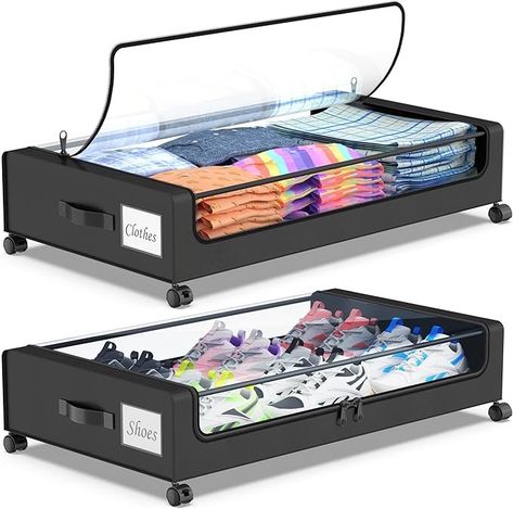 Amazon.com: Beborxue Under Bed Storage with Wheels, 2-Pack Under Bed Storage Containers with Clear Lids, XXL 60L Under the bed storage Organizer Bins, Rolling Under Bed Metal Drawer for Clothes,Shoes,Toys (Black) : Home & Kitchen Under The Bed Shoe Storage, Drawer For Clothes, Storage With Wheels, Under The Bed Storage, Under Bed Storage Bins, Under Bed Shoe Storage, Diy Storage Bed, Under Bed Storage Boxes, Under Bed Storage Containers