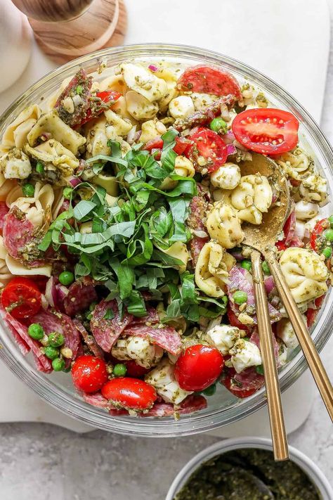 Pesto Tortellini Pasta Salad - Fit Foodie Finds Pesto Tortellini Pasta Salad, Tortellini Pesto, Tortellini Pasta Salad, Pesto Tortellini, Pasta Salad With Tortellini, Fit Foodie Finds, Tortellini Pasta, Pesto Pasta Salad, Fit Foodie