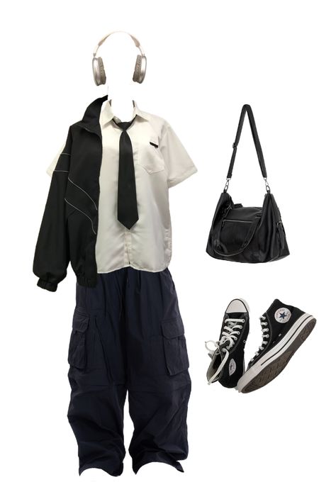 #acubi #style #trendy #outfit #ootd #blackandwhite #baggy #viral Panda Inspired Outfit, Baggy Acubi Fashion, Men’s Acubi Fashion, Y2k Acubi Fashion, Baggy Acubi Outfits, Acubi Inspo Outfits, Nonbinary Streetwear, Masc Outfits For Women Streetwear, Acubi Essential