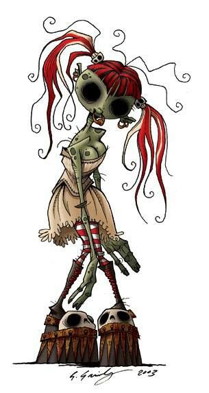 Dark art Zombie Girl, A Drawing, Zombie, Skeleton, Green, Red, Hair, Art