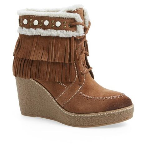 Sam Edelman 'Kemper' Fringe Wedge Bootie , 3 3/4" heel (9.265 RUB) ❤ liked on Polyvore featuring shoes, boots, ankle booties, mocha latte suede, platform ankle boots, suede wedge booties, wedge booties, platform wedge booties and suede lace up booties Fringe Cowboy Boots, Suede Fringe Boots, Sam Edelman Boots, Fabric Boots, Fringe Ankle Boots, Mocha Latte, Faux Suede Boots, Wedge Bootie, Brown Leather Ankle Boots