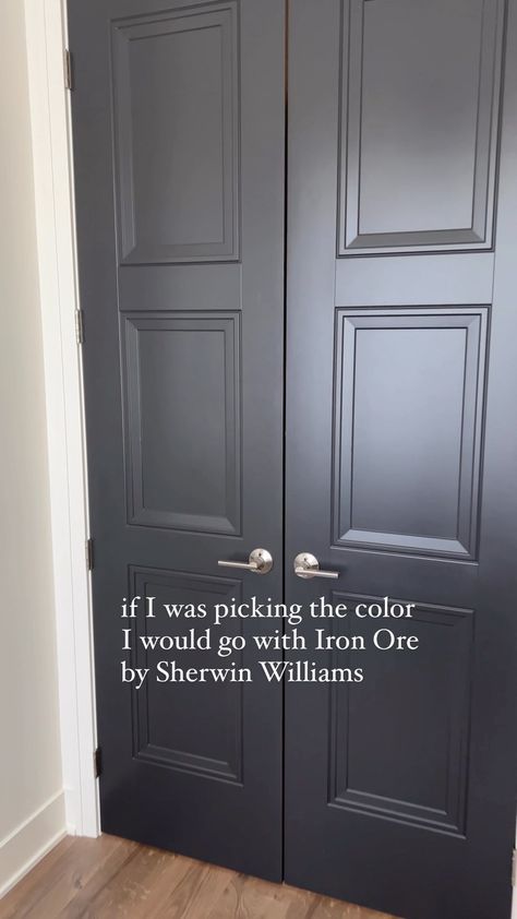 Big fan of the color Iron Ore by Sherwin Williams and honestly, these cabinets are super close to it. Outside of our cabinets, the other… | Instagram Moody Wall Colors Sherwin Williams, Peppercorn Doors Sherwin Williams, Urbane Bronze Sherwin Williams Door, Black Magic Vs Iron Ore, Iron Ore With Agreeable Grey, Sherwin Williams Iron Ore Interior Doors, Iron Ore Sherwin Williams Coordinating Colors, Iron Ore Sherwin Williams Kitchen Island, Iron Ore Sherwin Williams Exterior Door