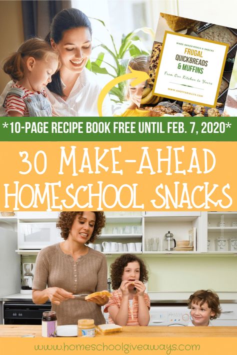 30 Make Ahead Homeschool Snacks with free recipe booklet for a limited time! #homeschoolsnacks #hsgiveaways Homeschool Snacks, Homemade School Snacks, Homeschool Lunches, Rhubarb Coffee Cakes, Packing School Lunches, Cornbread Easy, Math Drills, Kid Snacks, Homeschooling Ideas