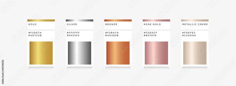 Download gold, silver, bronze, rose gold gradient color palette catalog samples in frame. Hex and rgb colour Gold Color Hex, Gold Rgb, Gradient Color Palette, Rose Gold Color Palette, Rose Gold Gradient, Gold Hex, Bronze Palette, Rose Gold Logo, Gold Gradient