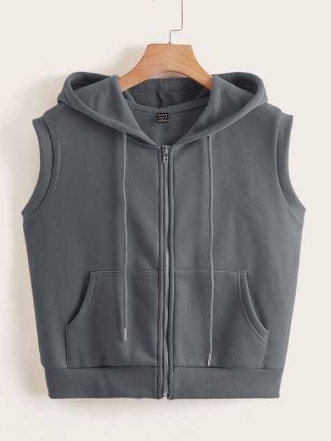 Dark Grey Casual  Sleeveless Polyester Plain Zip Up  Slight Stretch Summer Women Sweatshirts Shirt Outfit Summer, Sleeveless Sweatshirt, Half Jacket, Downtown Outfits, Women Sweatshirts, Sleeveless Hoodie, Sweatshirt Outfit, Stunning Outfits, Taekwondo