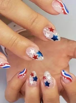 Top 20 July Nail Designs - Embrace Summer Elegance & Patriotic Flair American Flag Nails, Patriotic Nails Design, Firework Nails, Flag Nails, Patriotic Nails, Usa Nails, Fourth Of July Nails, 4th Of July Nails, Summery Nails