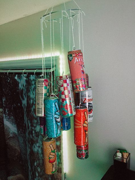 #room #decor #arizona #tiktok #diy Arizona Cans Aesthetic, Tiktok Diy Room Decor, Monster Cans Hanging From Ceiling, Soda Can Room Decor, Arizona Tea Can Crafts, Arizona Tea Can Diy, Monster Can Ideas For Room Wall, Diy Soda Can Crafts, Hanging Monster Cans