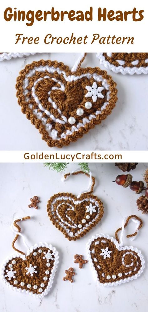 Gingerbread Heart, Crochet Christmas Garland, Crochet Gingerbread, Ornaments Crochet, Crochet Garland, Christmas Craft Fair, Gingerbread Decorations, Gingerbread Ornaments, Crochet Supplies