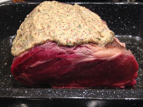 Mustard Crusted Prime Rib, Prime Rib Roast Rub, Herb Crusted Prime Rib Roast, Boneless Rib Roast Recipe, Herb Crusted Prime Rib, Bone In Rib Roast, Prime Rib Marinade, Crusted Prime Rib, Spiral Sliced Ham