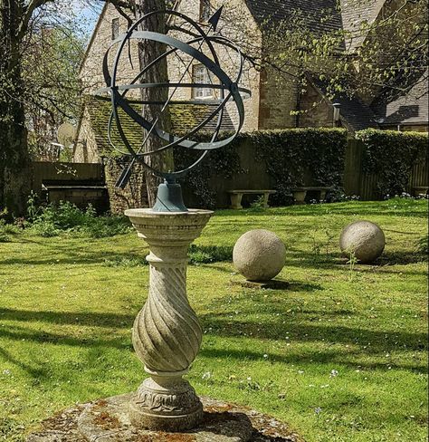 Armillary Sphere Garden, Garden Pedestal Ideas, Garden Spheres Landscaping, Neoclassical Garden, Sundial Garden, Garden Sundial, Garden Pedestal, Southern Gardens, England Garden