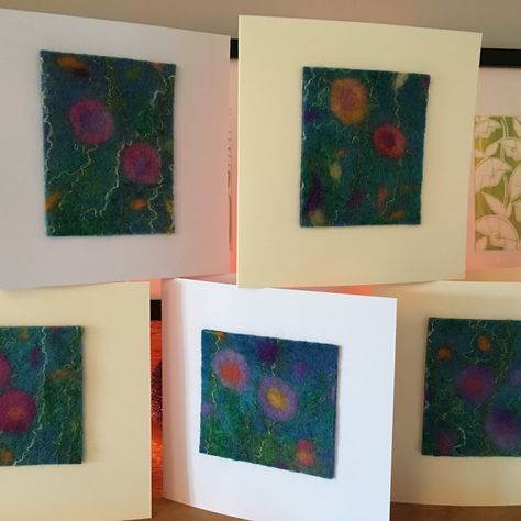 Felted Cards, Felt Cards, Making Felt, Kool Aid, Wet Felting, Handmade Felt, Felted Wool, Felt Art, Flower Shape