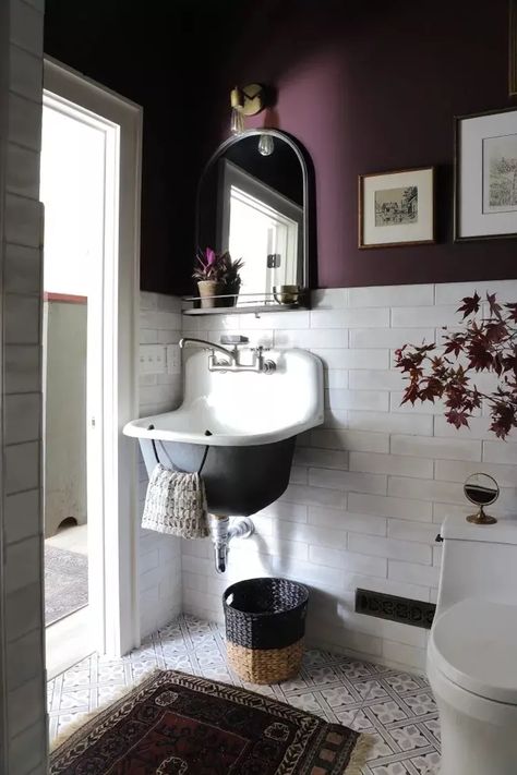 I Spy Diy, Dark Bathrooms, Purple Bathrooms, Bathroom Refresh, Bad Inspiration, The Tile Shop, Upstairs Bathrooms, Rooms Reveal, Hus Inspiration