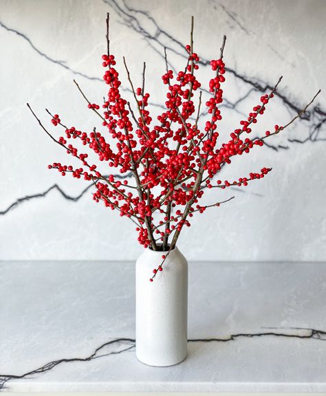 Also known as the winterberry, these premium bright red ilex are an obvious choice to cozy up any room. They’ll surely make the holidays berry and bright! Arrives with the off-white speckled ceramic vase shown. Overall height, including berry branches, is roughly 18"-22." ❌🐾Not safe for pets. *Available until December 23rd or until sold out. Pre-book today! Ilex Berries, Holiday Berries, Ferrari Red, Flower Care, Flower Delivery, Organic Shapes, Ceramic Vase, Bright Red, Happy Holidays