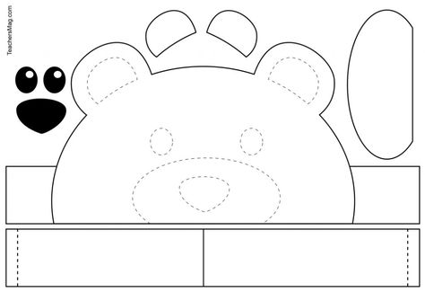 Free Printable Bear Crown for Kids | TeachersMag.com Animal Crowns Printable Free, Crown Printable, Bear Template, Teddy Bear Crafts, Bear Mask, Crown Template, Hat Template, Crown For Kids, Printable Animals