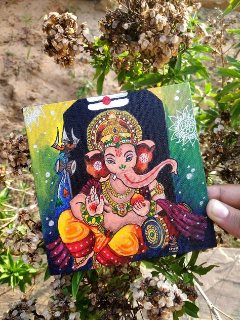 Lord Ganesha Canvas Painting, Small Canvas Ganesha Painting, God Painting On Canvas, Canvas Painting Ideas Ganesha, Ganesha Drawing Painting, Cute Ganesha Painting, Ganesh Ji Painting On Canvas, Ganpati Drawing Ganesha Painting, Ganesha Painting Acrylics