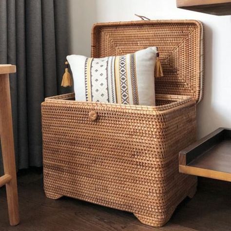 Rattan Weave Storage Basket Clothes and Toys Storage Basket - Etsy Kids Book Storage, Storage Baskets With Lids, Rattan Storage, Black And White Living Room, Toys Storage, Rattan Weave, Book Baskets, Toy Storage Baskets, Glassware Storage