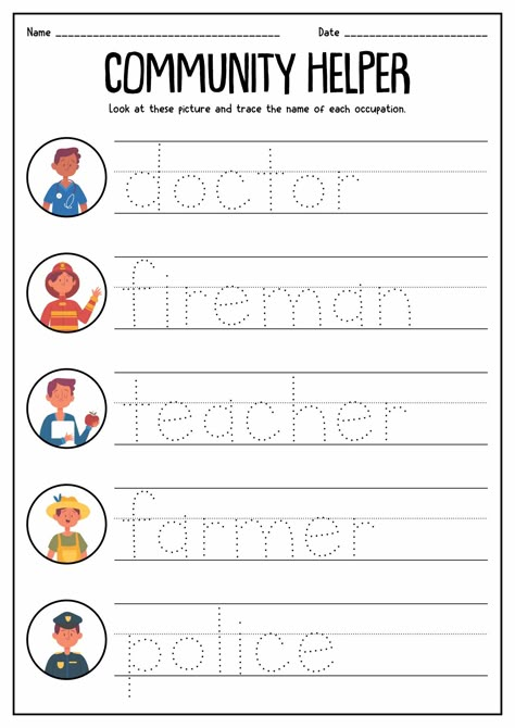 Free Printable Community Helpers Worksheet Community Helper Letter Activities, Community Helpers Preschool Journal, Community Helper Printables Free, Our Helpers Worksheet, Community Helper Preschool Activities, Free Community Helpers Printables, Community Preschool Activities, Community Helpers Activities Preschool, Prek Community Helpers Activities