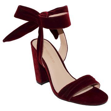 Women's Michaela Velvet Ankle Tie Bock Heels - Who What Wear™ Bow Tie Heels, Red Velvet Shoes, Maroon Heels, Winter Wedding Accessories, Wine Shoes, Ankle Tie Heels, Velvet Block Heels, Tie Heels, Velvet Bow Tie