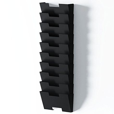 Black Wall Mount Steel File Holder Organizer Rack 10 Sectional Modular Design Wider Than Letter Size 13 Inch  Multipurpose  Organize Display Magazines  Sort Files and Folders  -- You can get more details by clicking on the image. Display Magazines, Magazine Display Rack, Wall File Organizer, Folder Holder, Wall File, Steel Rack, File Organizer, File Holder, Work Boxes