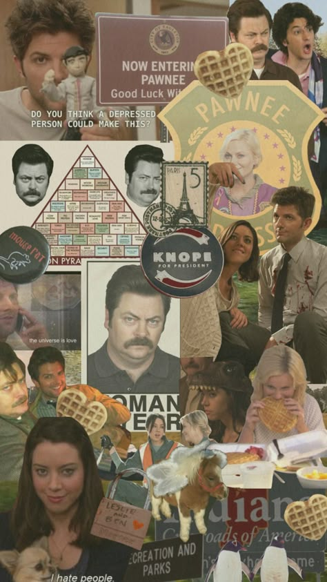 #parksandrec #parksandrecreation #leslieknope #ronswanson #pawnee #collage #sitcom Parks And Rec Wallpapers, Parks And Recreation Wallpaper, Parks And Recreation Aesthetic, Andy And April, Movie Collage, Parks And Rec, Leslie Knope, Ron Swanson, Parks N Rec