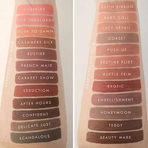 965 Likes, 50 Comments - The Lipstick Diaries (@the_lipstickdiaries) on Instagram: “Swatches of the entire @nyxcosmetics Lip Lingerie line, the new shades are on the left and the…” Nyx Lip Lingerie, Nyx Lingerie, Nyx Lip, Nyx Makeup, Lip Swatches, Lipstick Swatches, Makeup To Buy, Makeup Swatches, Mac Lipstick