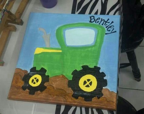 Tractor canvas painting Tractor Painting, Kids Painting Projects, Kids Canvas Painting, Farm Activities, Nursery Canvas, Painting Party, Kids Canvas, Drawing Projects, Button Art