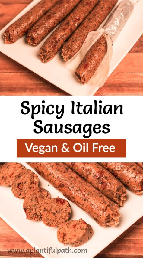 These Vegan Italian Sausages are easy to make, affordable, and perfect to use anywhere you would use regular sausage. Put them in sandwiches, add them to soups, stews, pasta, and grain dishes. Or enjoy them on a snack tray with vegan cheese, crackers, fruit and olives. #vegan #sausage #oilfree #seitan Vegan Sausage Recipe, Grain Dishes, Cookout Menu, Parmesan Dip, Vegan Meat Recipe, Vegan Meat Substitutes, Vegan Patties, Vegetarian Meat, Italian Sausages