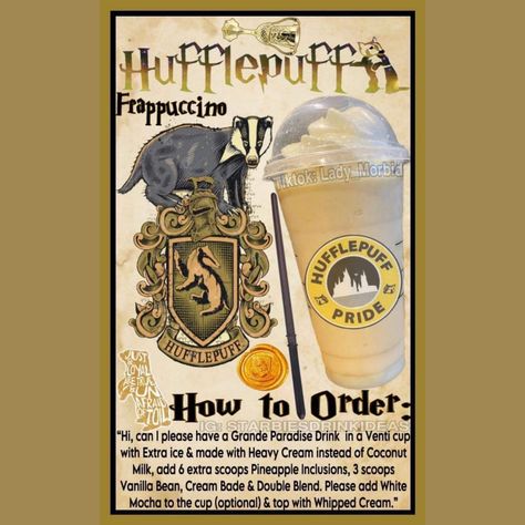 Themed Starbucks Drinks, Harry Potter Themed Drinks, Starbucks Halloween Drinks, Memes Harry Potter, Harry Potter Drinks, Copycat Starbucks Drinks, Starbucks Secret Menu Recipes, Cold Starbucks Drinks, Secret Starbucks Recipes