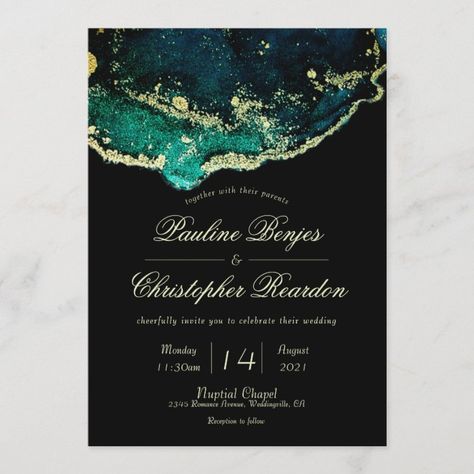 Green Gold Weddings, Black Gold Wedding, Gold Wedding Invitation, Quinceanera Ideas, Emerald Green Weddings, Green Wedding Invitations, Gold Watercolor, Emerald Wedding, Ink Wash