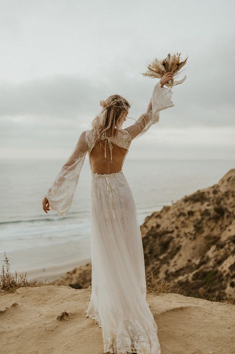 Long Sleeve Backless Wedding Dress Boho, Beach Long Sleeve Wedding Dress, Elopement Dress Lace, Open Back Sleeve Wedding Dress, Boho Fitted Wedding Dress, Long Sleeve Low Back Wedding Dress, Boho Elopement Dress, Desert Wedding Dress, Long Sleeve Wedding Dress Backless