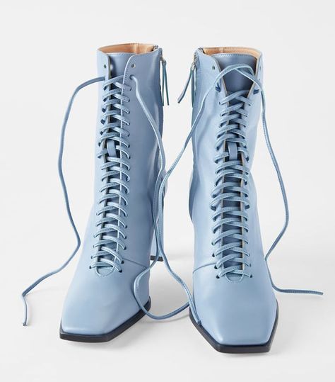 Fall Boot Trend, Lace Up Leather Boots, Blue Leather Boots, Snake Print Boots, Laced Boots, Trending Boots, Fall Capsule Wardrobe, Boot Print, High Heel Boots Ankle