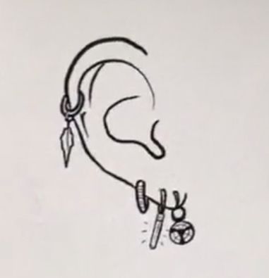 Anime Ear Piercing Drawing, How To Draw Piercings, Ear Piercing Drawing, Piercing Drawing Reference, Piercings Drawing, Piercing Drawing, Earrings Drawing, How To Draw Ears, Instagram Grid Design